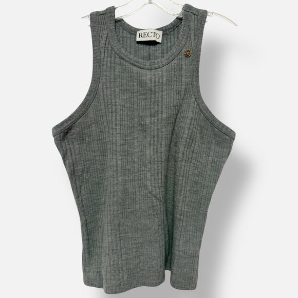 Recto XL Wool Blend Ribbed Halter Tank Gray Minimalist Korean RCWK23FJTP01B - Picture 2 of 6